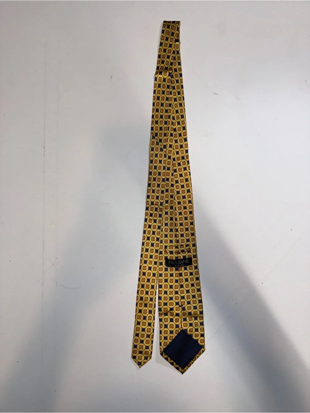 Jos. A. Bank Yellow Geometric Silk Tie with Blue and Brown Accents